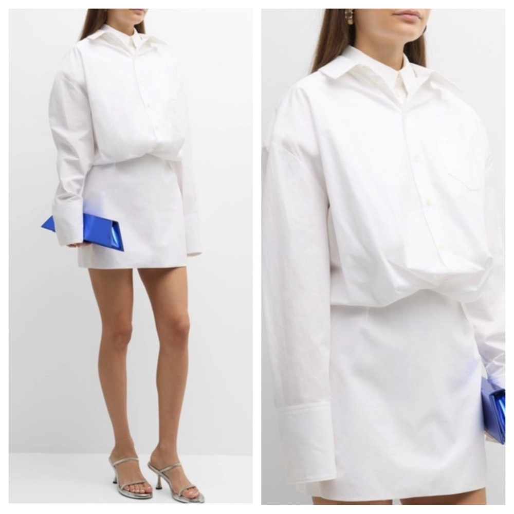 Interior Button Down Shirt Dress in White